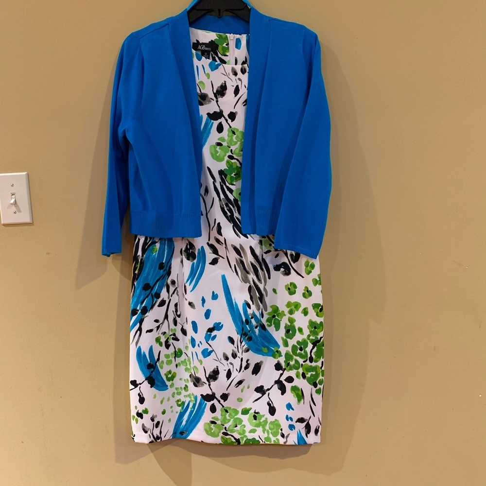 Dress and matching blue cardigan, size 12